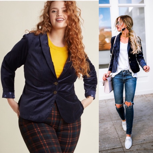 Modcloth Jackets & Blazers - Mod Cloth Velvet Executive Blazer Blue sz S
